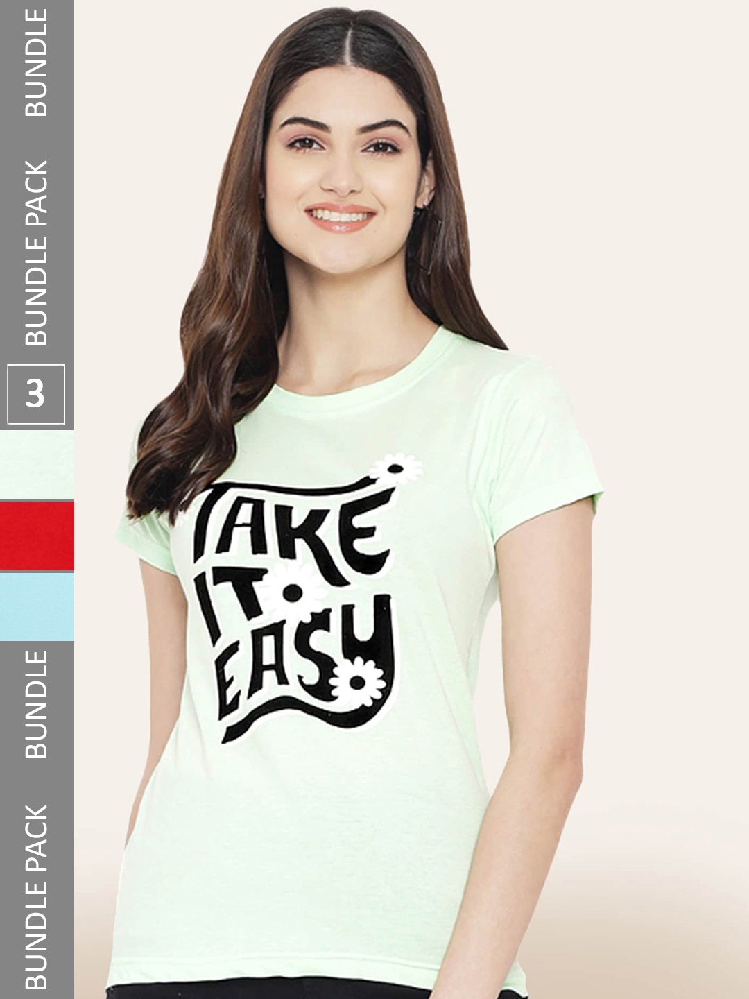 

BAESD Pack Of 3 Typography Printed Cotton T-shirt, Green