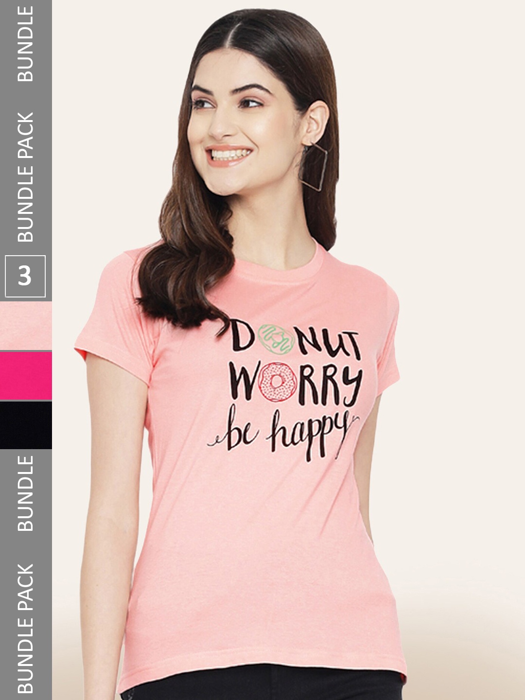 

BAESD Pack Of 3 Typography Printed Cotton T-shirt, Peach
