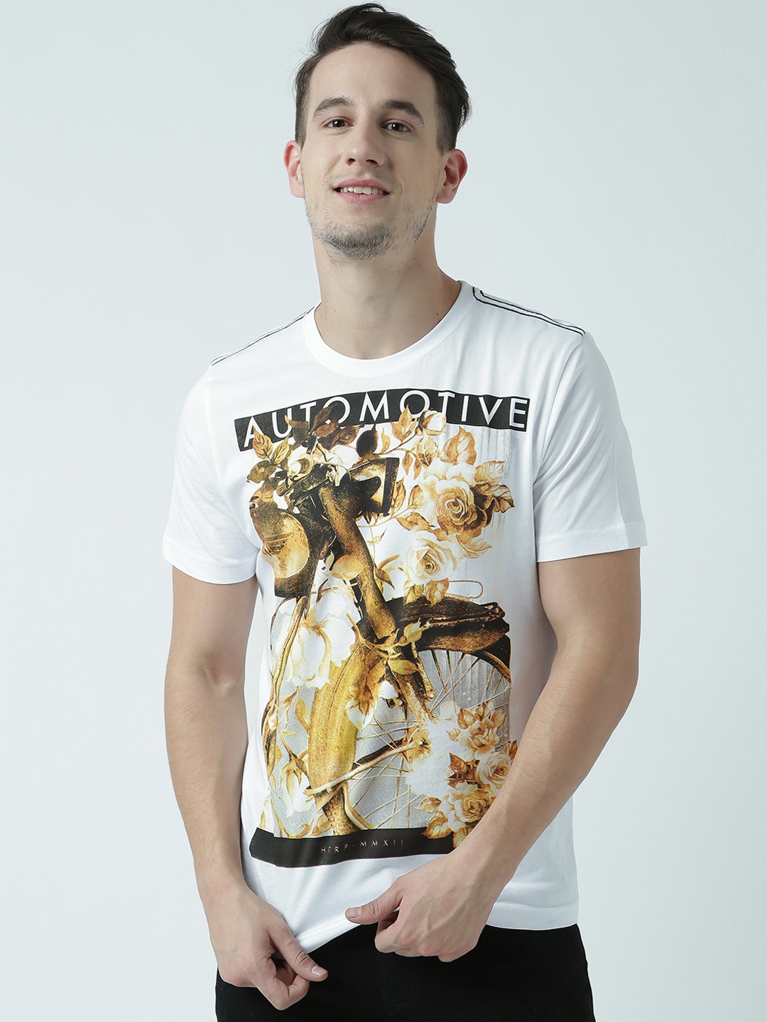 

Huetrap Men White Printed Round Neck T-shirt