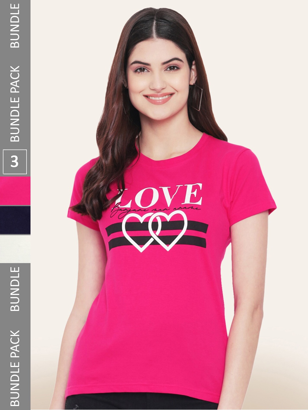 BAESD Pack Of 3 Typography Printed Cotton T-shirts, Rose