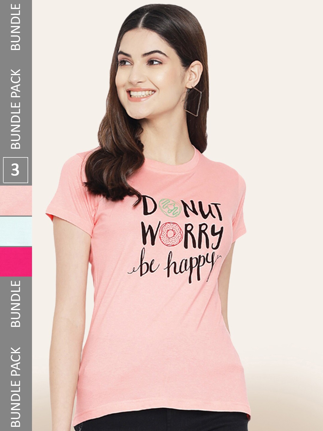 

BAESD Pack of 3 Typography Printed Cotton T-shirts, Peach