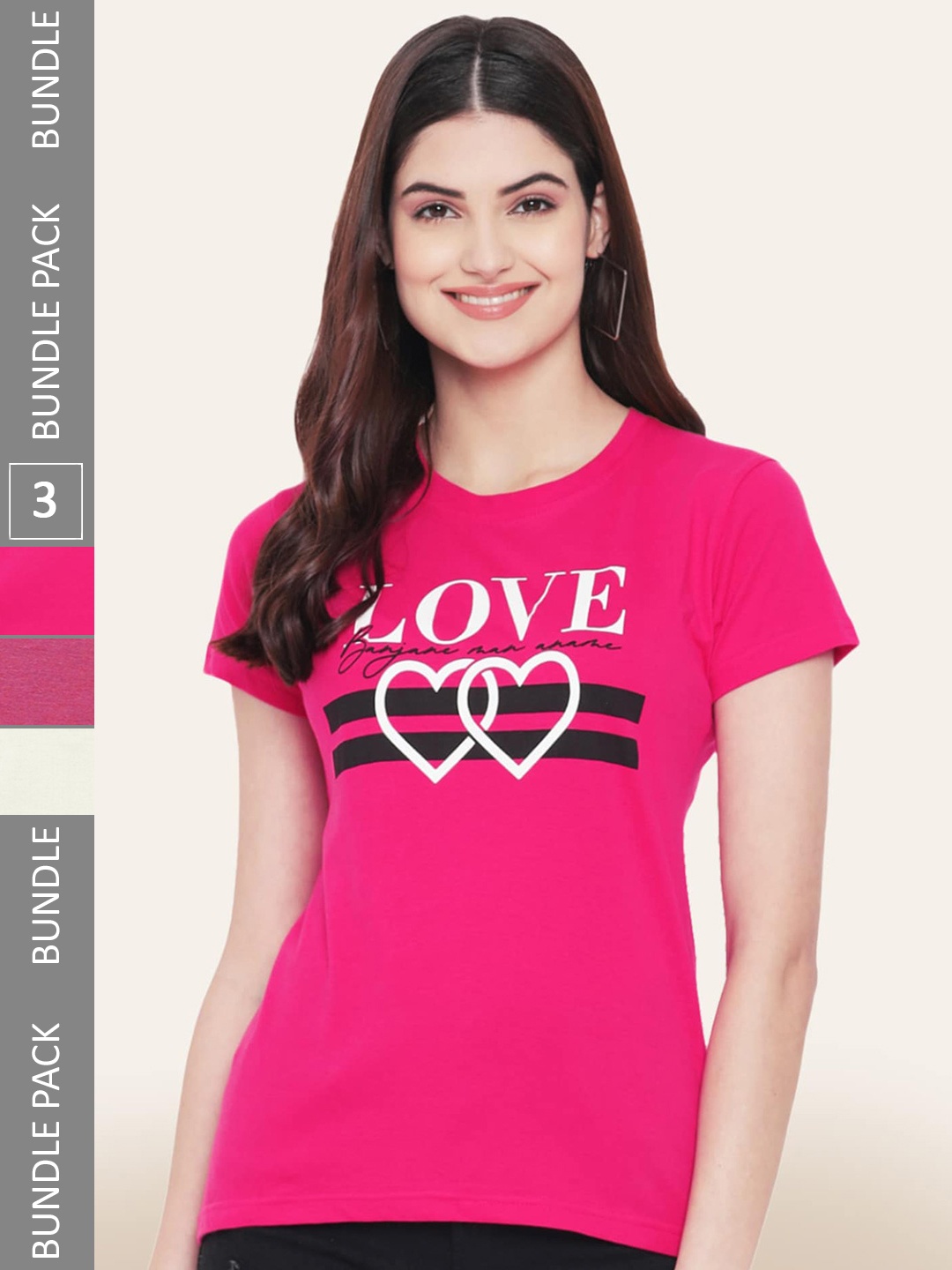 

BAESD Pack Of 3 Printed Cotton T-shirts, Pink