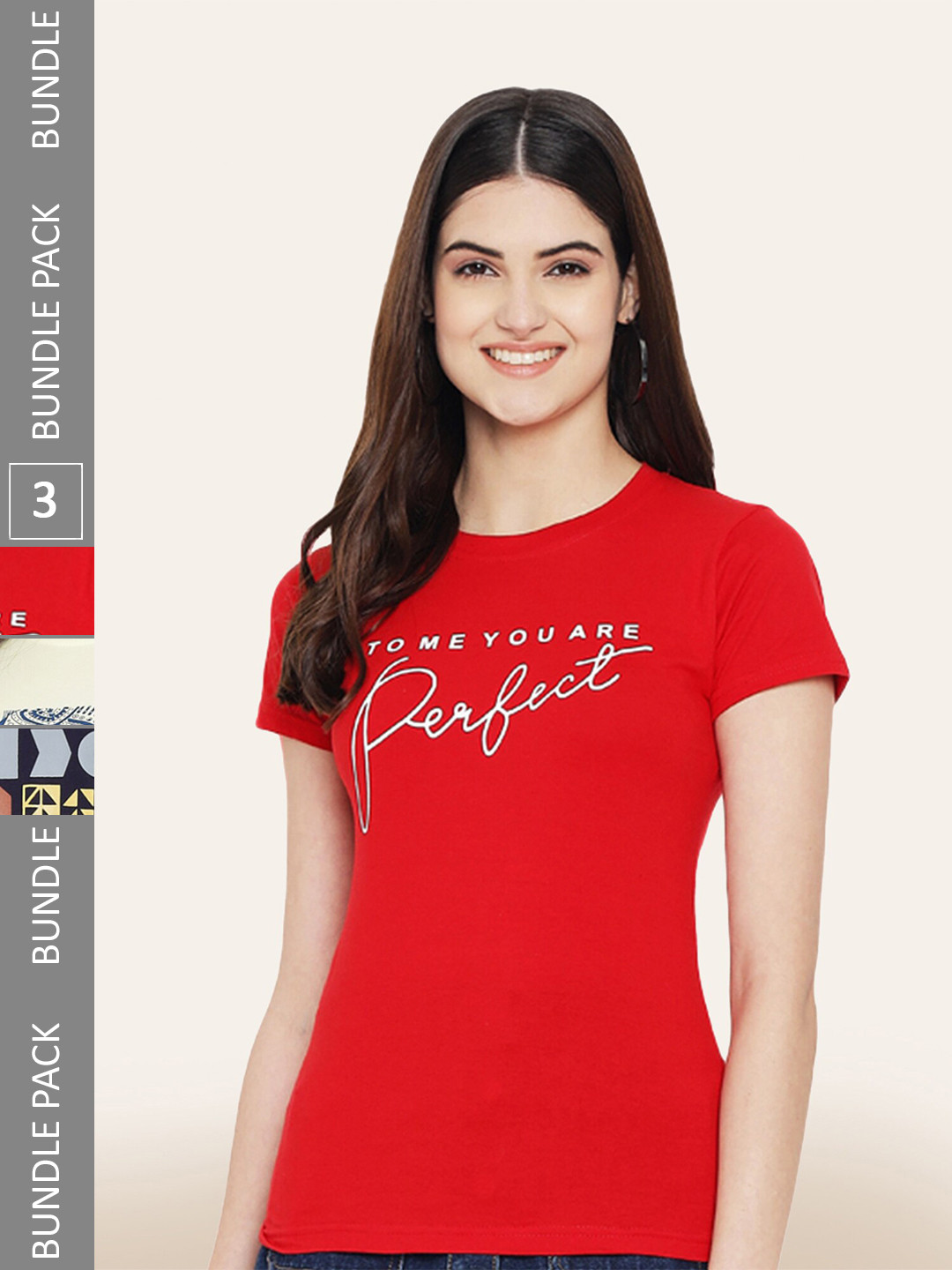 

BAESD Pack Of 3 Round Neck Printed Cotton T-shirt, Red