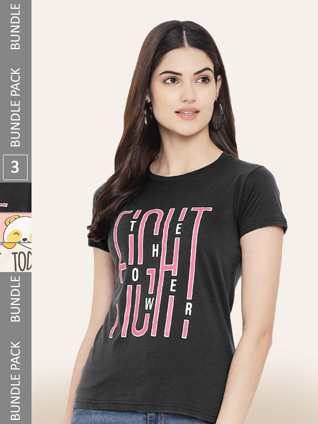 

BAESD Pack Of 3 Typography Printed Cotton T-shirt, Charcoal
