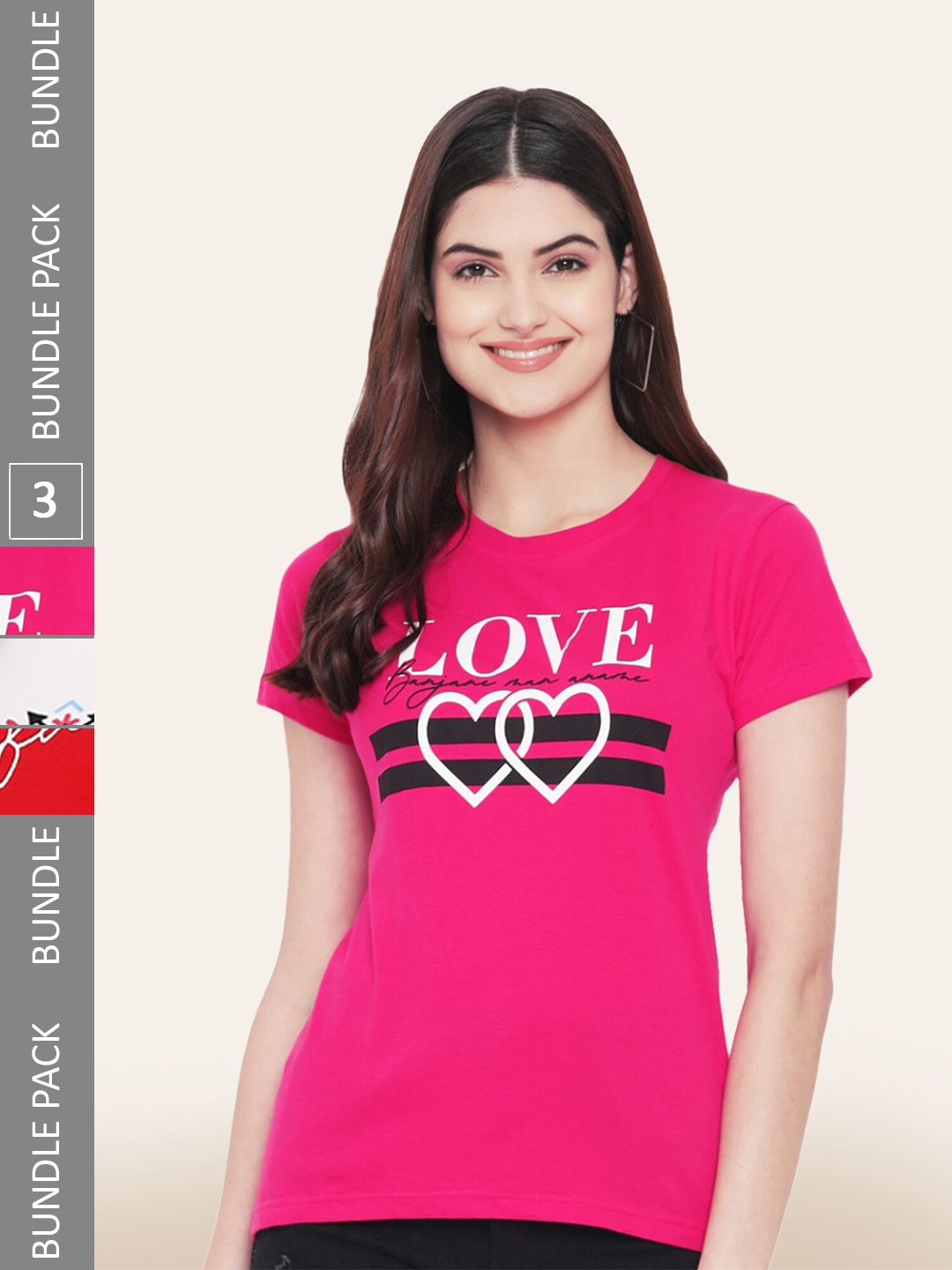 

BAESD Pack 3 Printed Cotton T-shirts, Pink