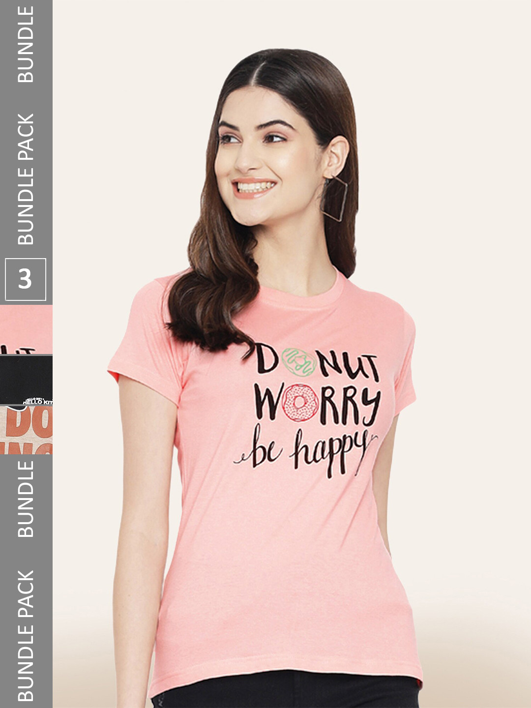 

BAESD Pack Of 3 Graphic Printed Short Sleeves Cotton T-shirt, Peach