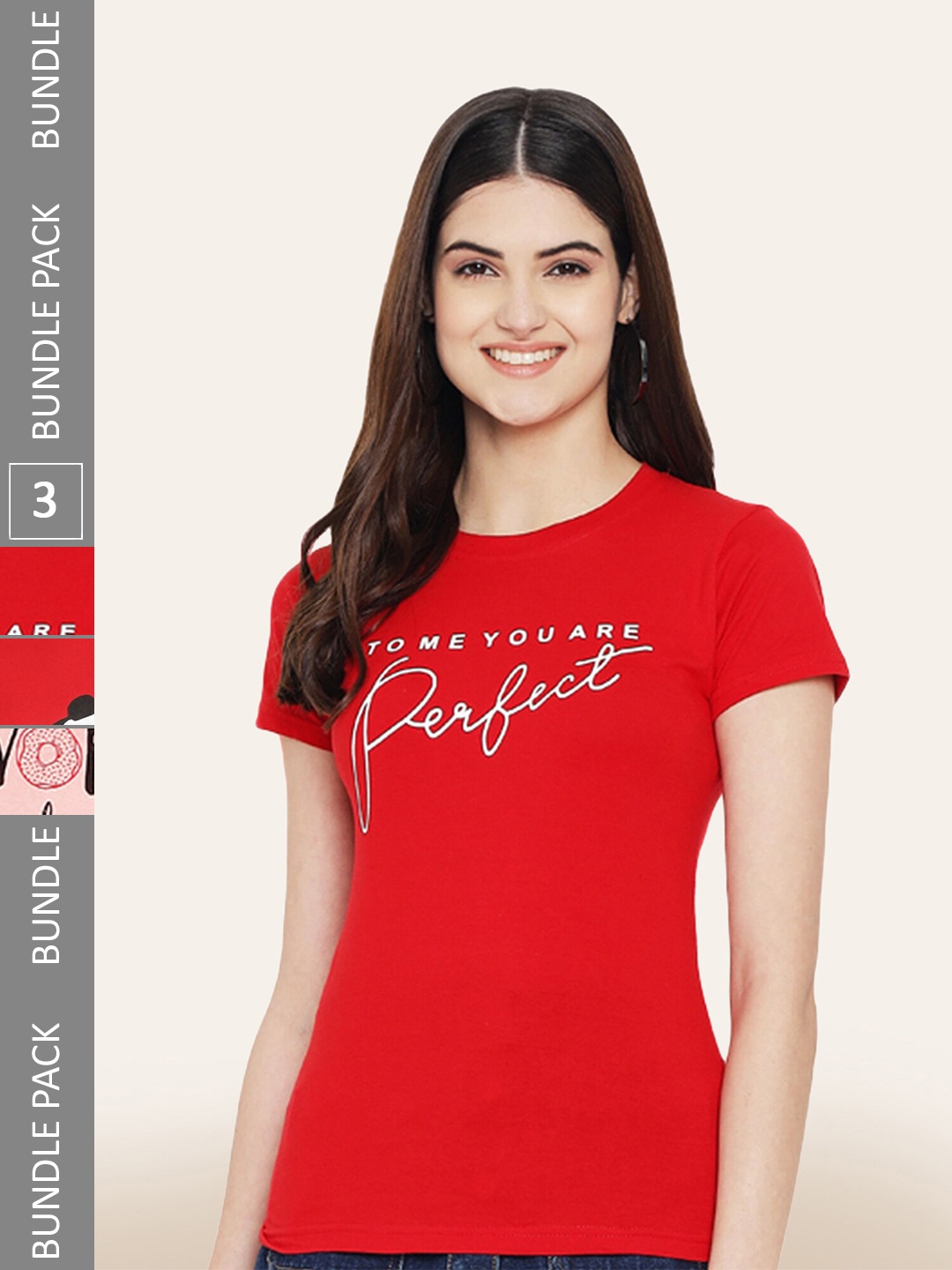 

BAESD Pack Of 3 Printed Round Neck Cotton T-Shirts, Red