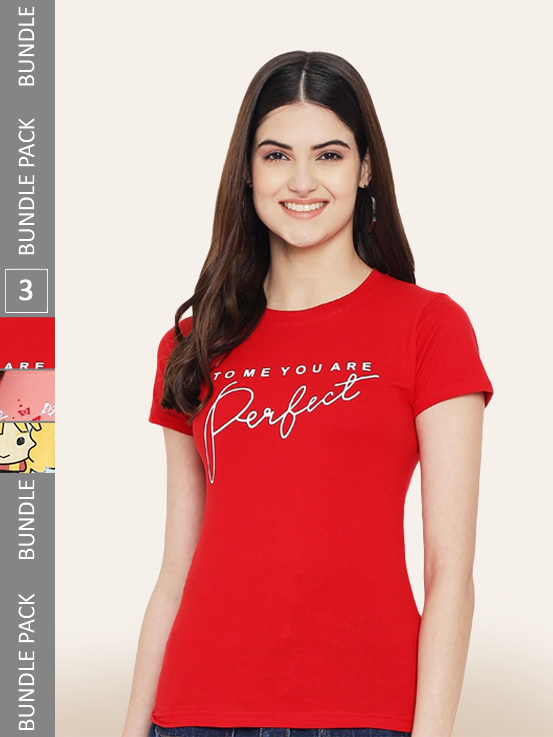 

BAESD Pack of 3 Typography Printed T-Shirts, Red