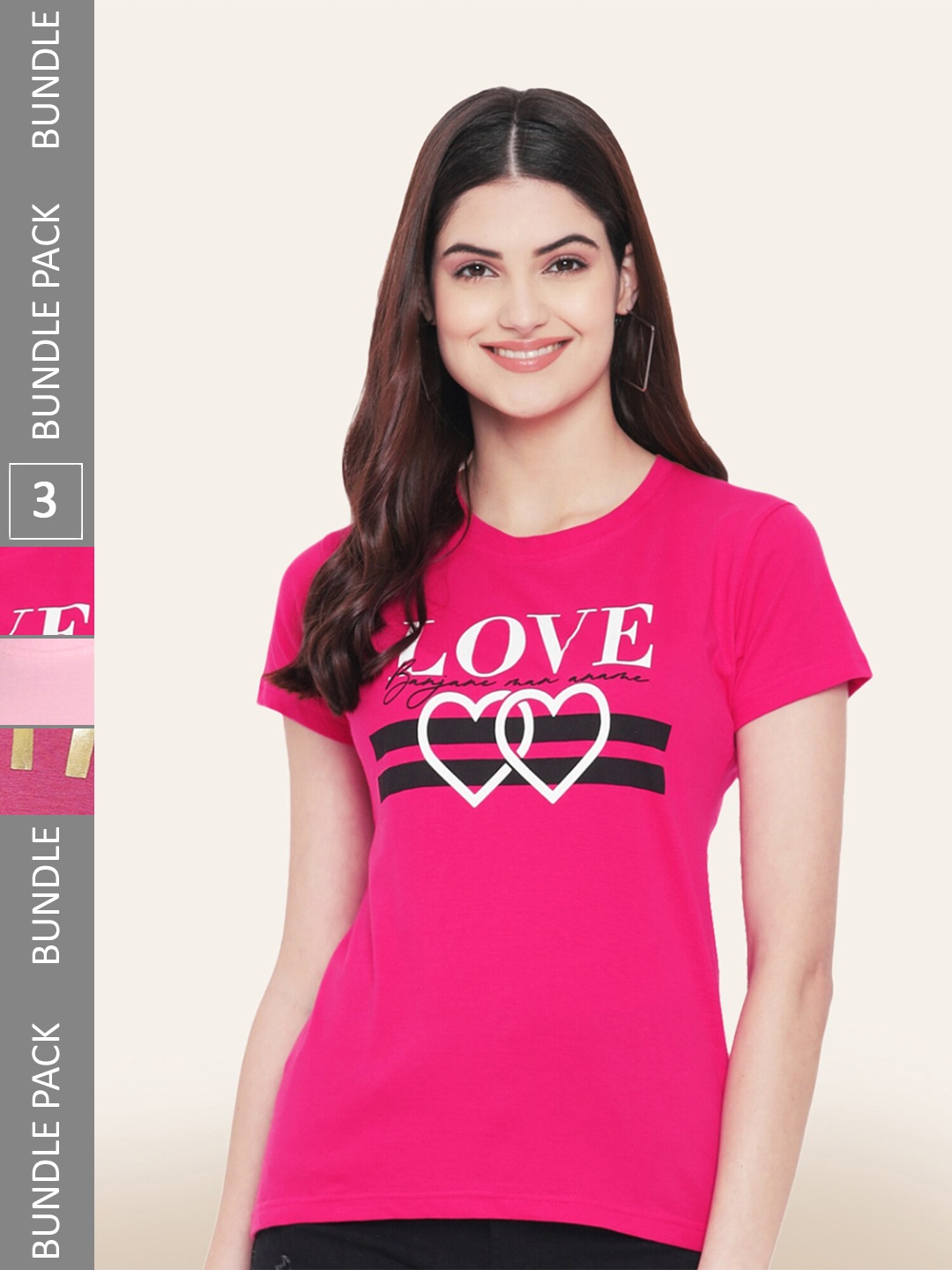 

BAESD Pack Of 3 Typography Printed Cotton T-shirt, Pink