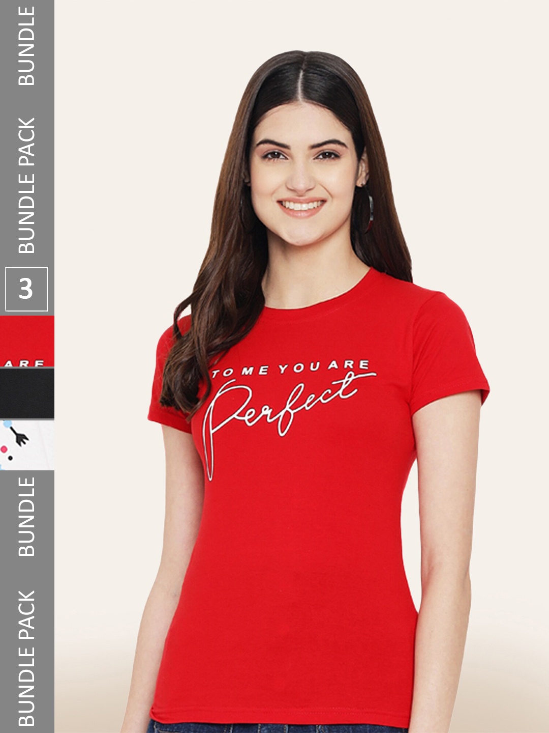 

BAESD Pack of 3 Printed Cotton Round Neck T-shirt, Red