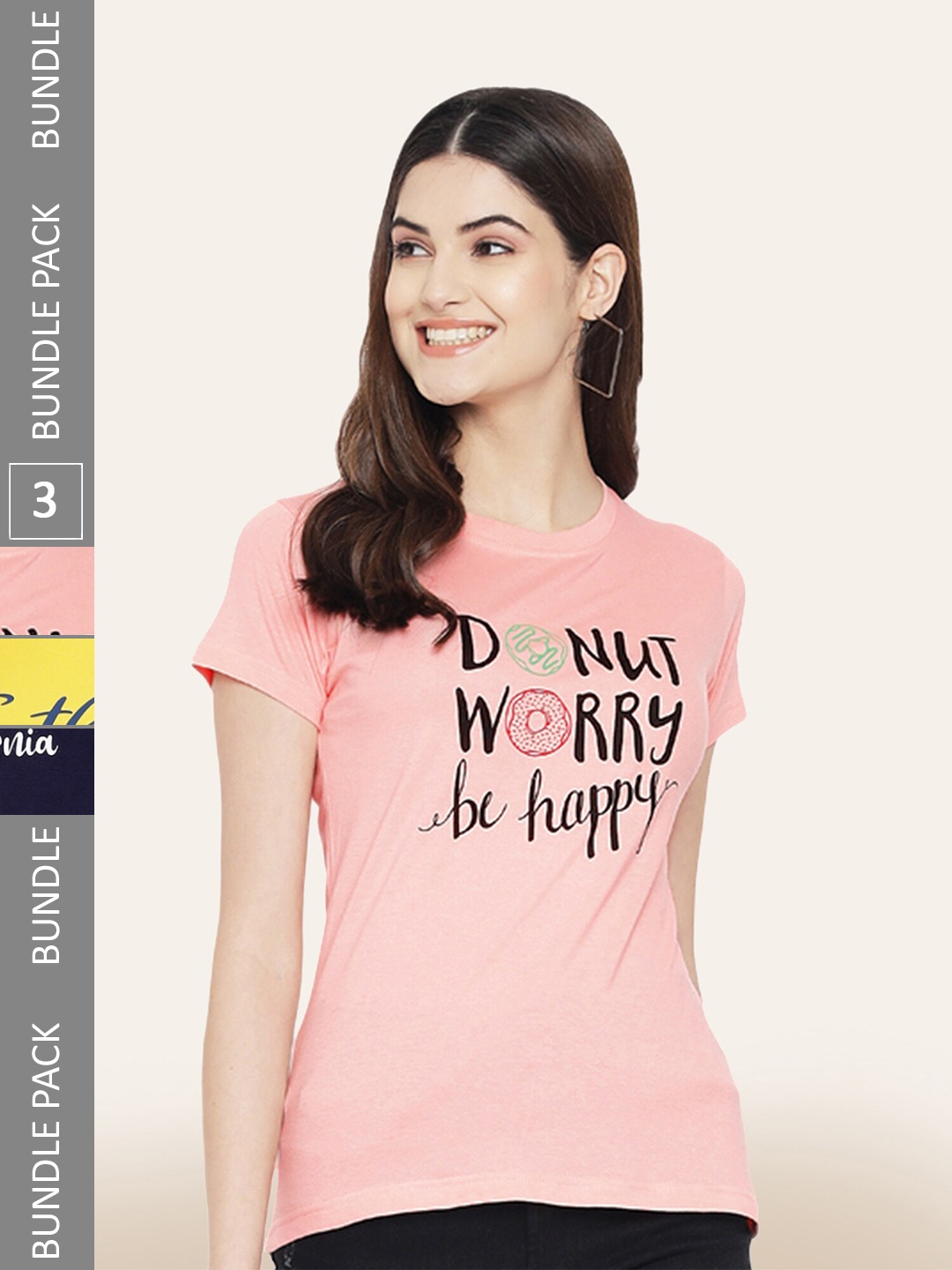 

BAESD Pack Of 3 Printed Cotton T-shirts, Pink