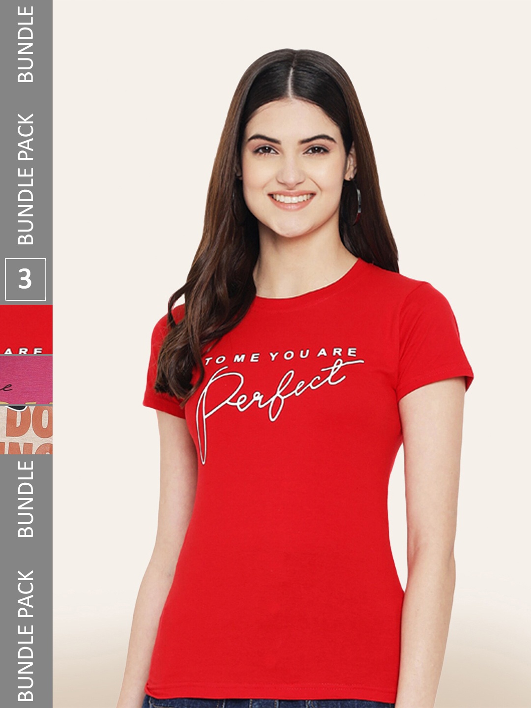 

BAESD Pack Of 3 Printed Round Neck Cotton T-shirts, Red