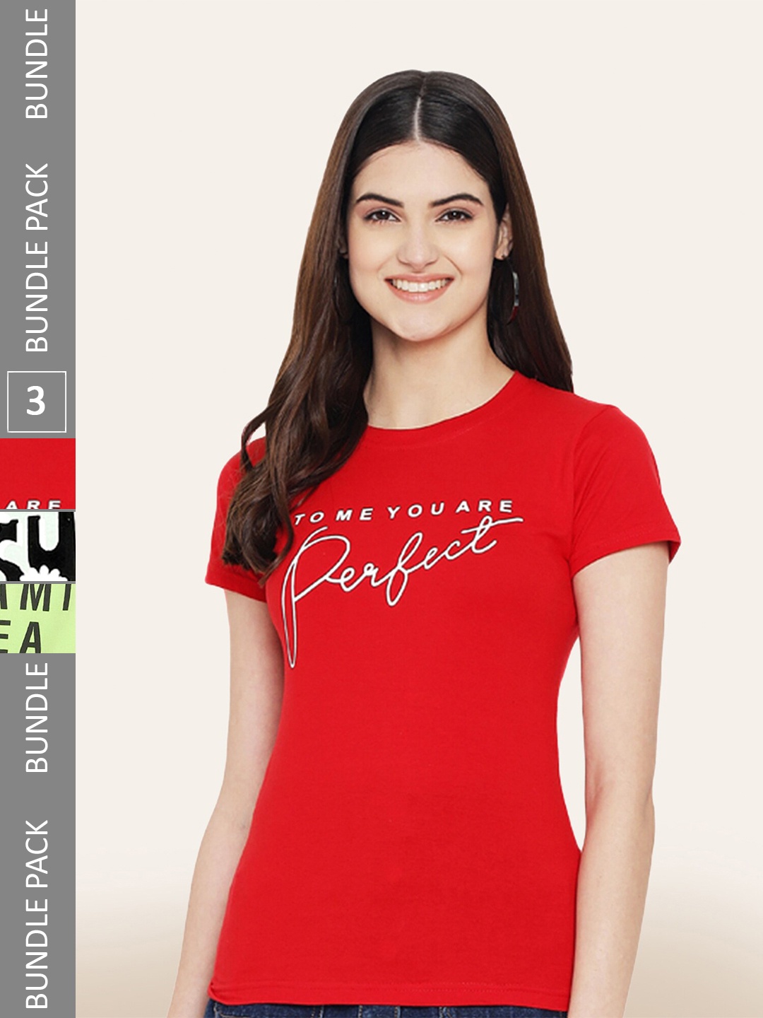 

BAESD Women Pack Of 3 Printed Cotton T-shirt, Red