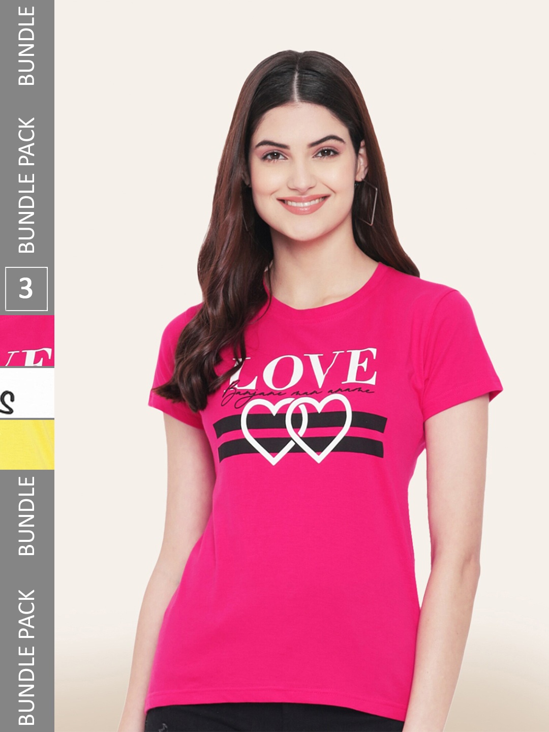 

BAESD Pack Of 3 Typography Printed Casual Cotton T-shirts, Rose