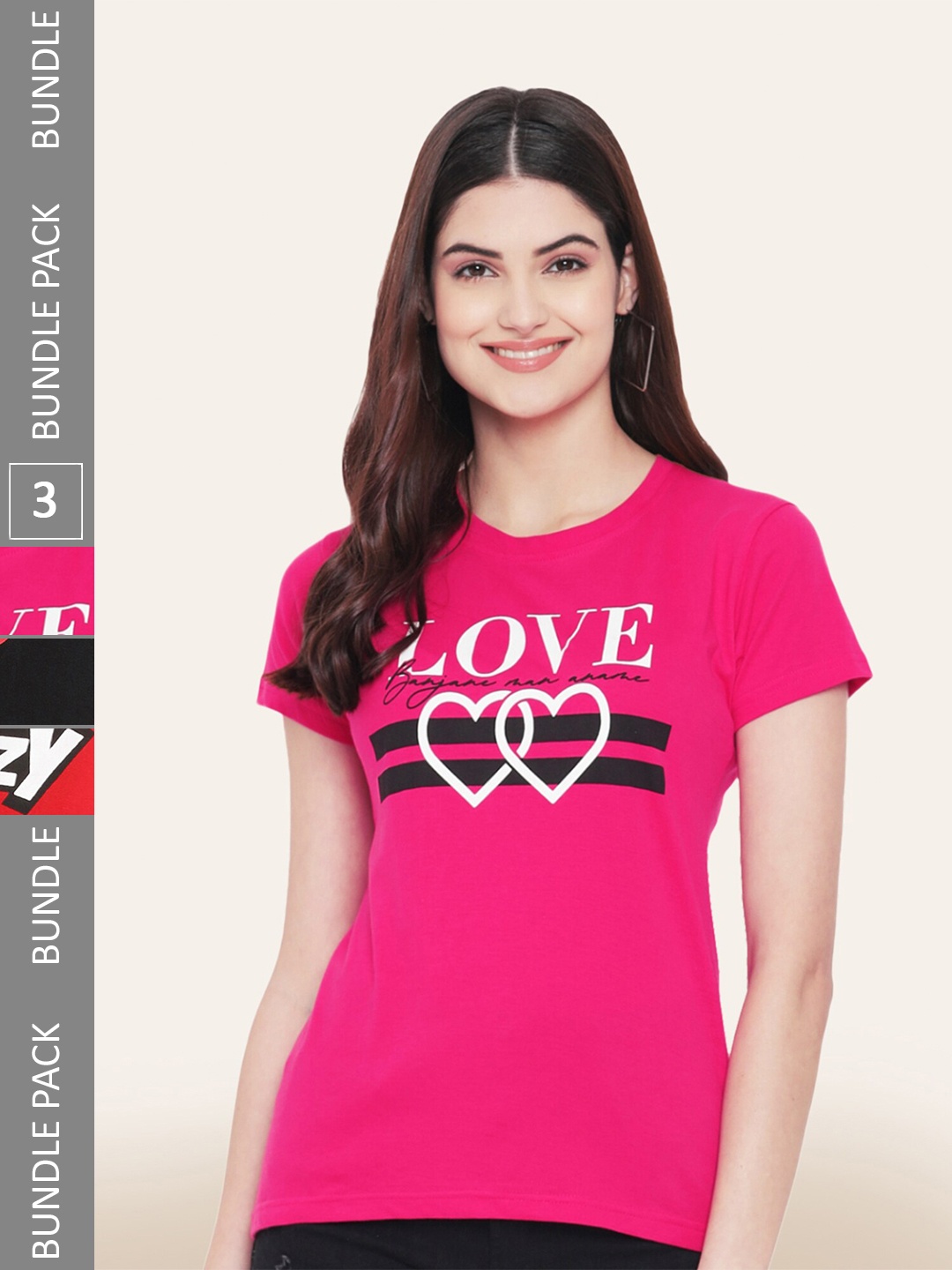 

BAESD Pack Of 3 Printed Cotton T-shirt, Pink