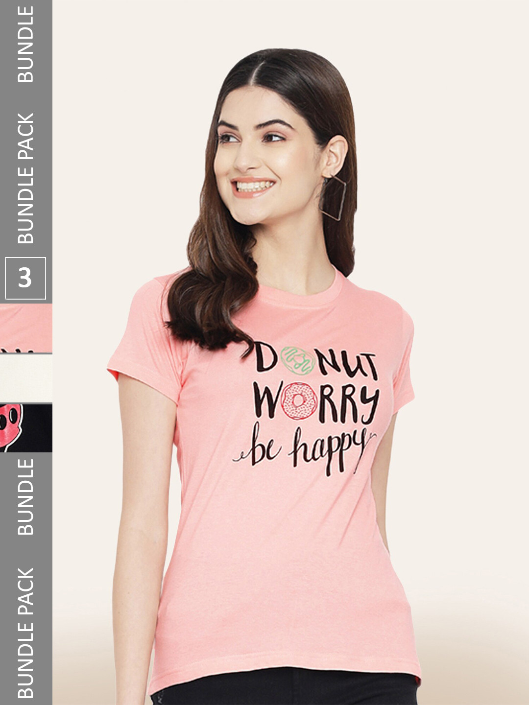 

BAESD Pack Of 3 Printed Round Neck Cotton T-shirt, Pink