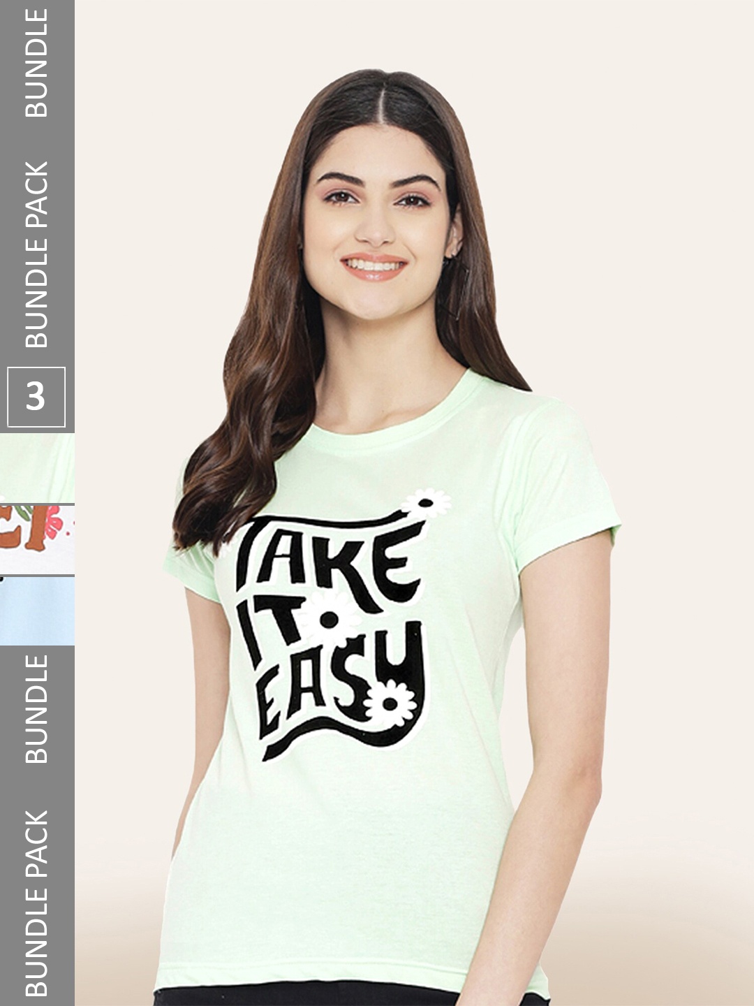 

BAESD Pack Of 3 Typography Printed Cotton T-shirts, Green