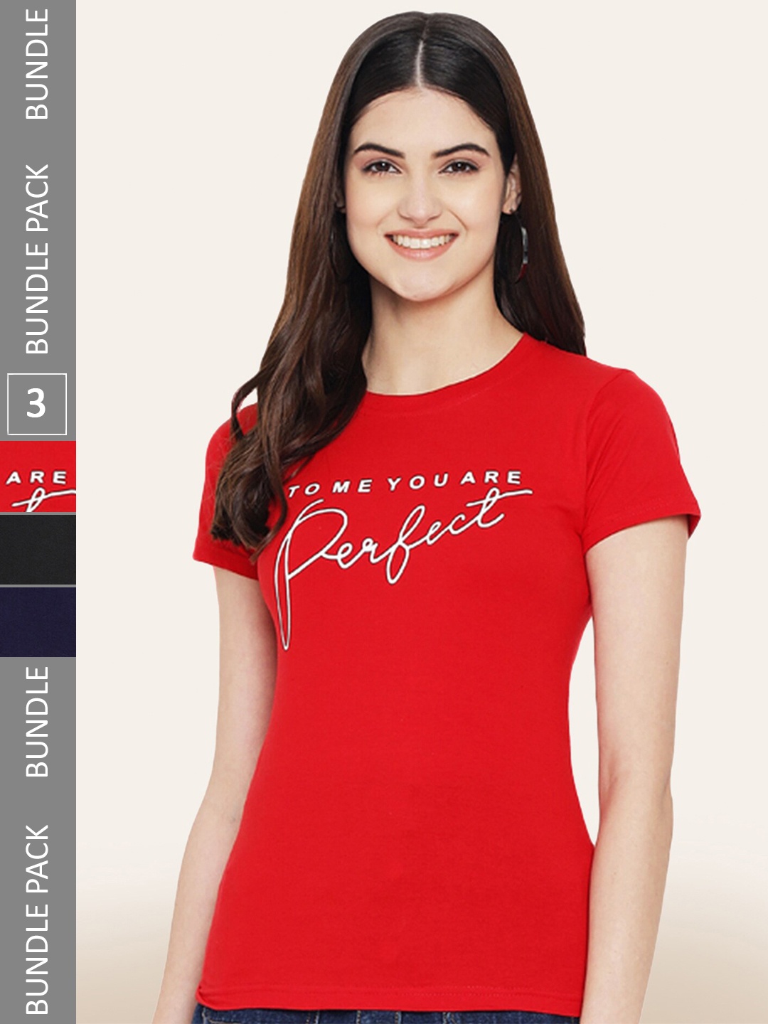

BAESD Pack Of 3 Round Neck Printed Cotton T-shirt, Red