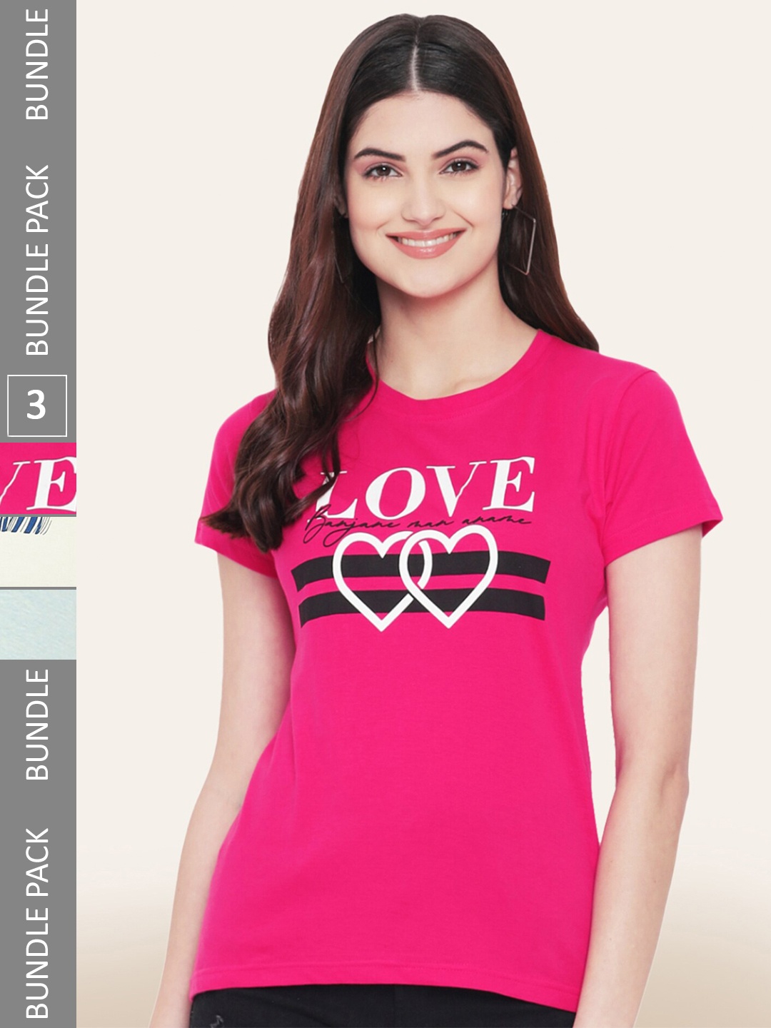 BAESD Pack Of 3 Printed Cotton T-Shirts, Pink