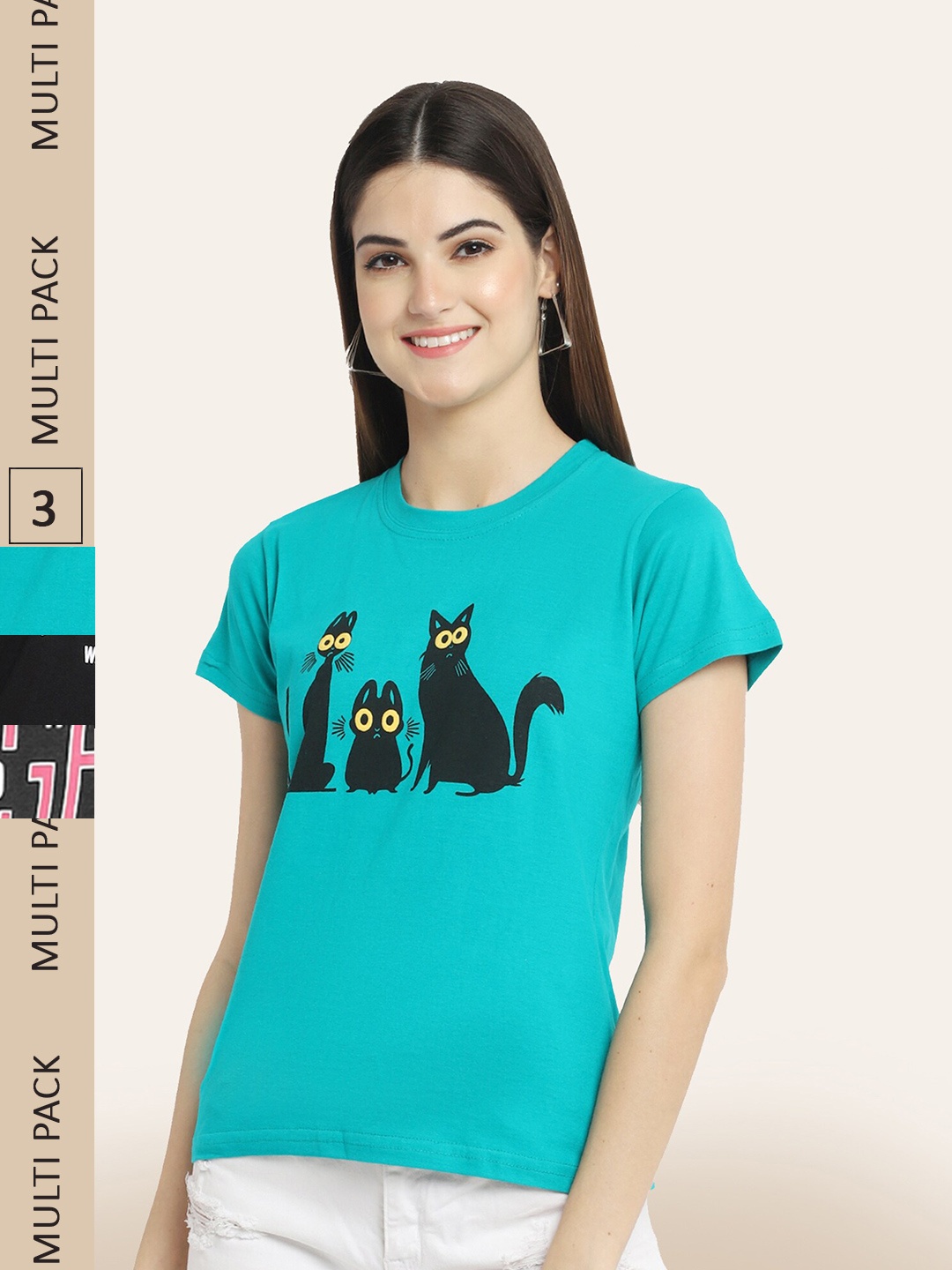

BAESD Pack Of 3 Typography Printed Cotton T-shirts, Blue