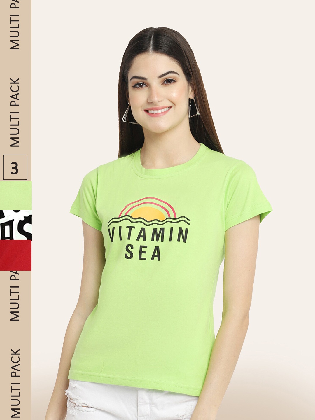 

BAESD Pack Of 3 Printed Cotton T-shirt, Green