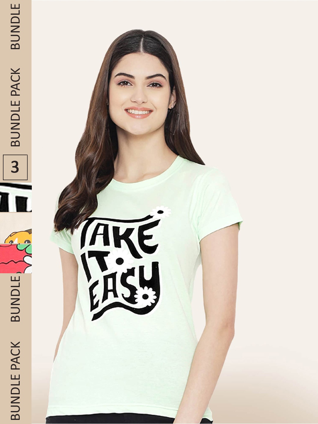 

BAESD Pack Of 3 Typography Printed Cotton T-Shirt, Green