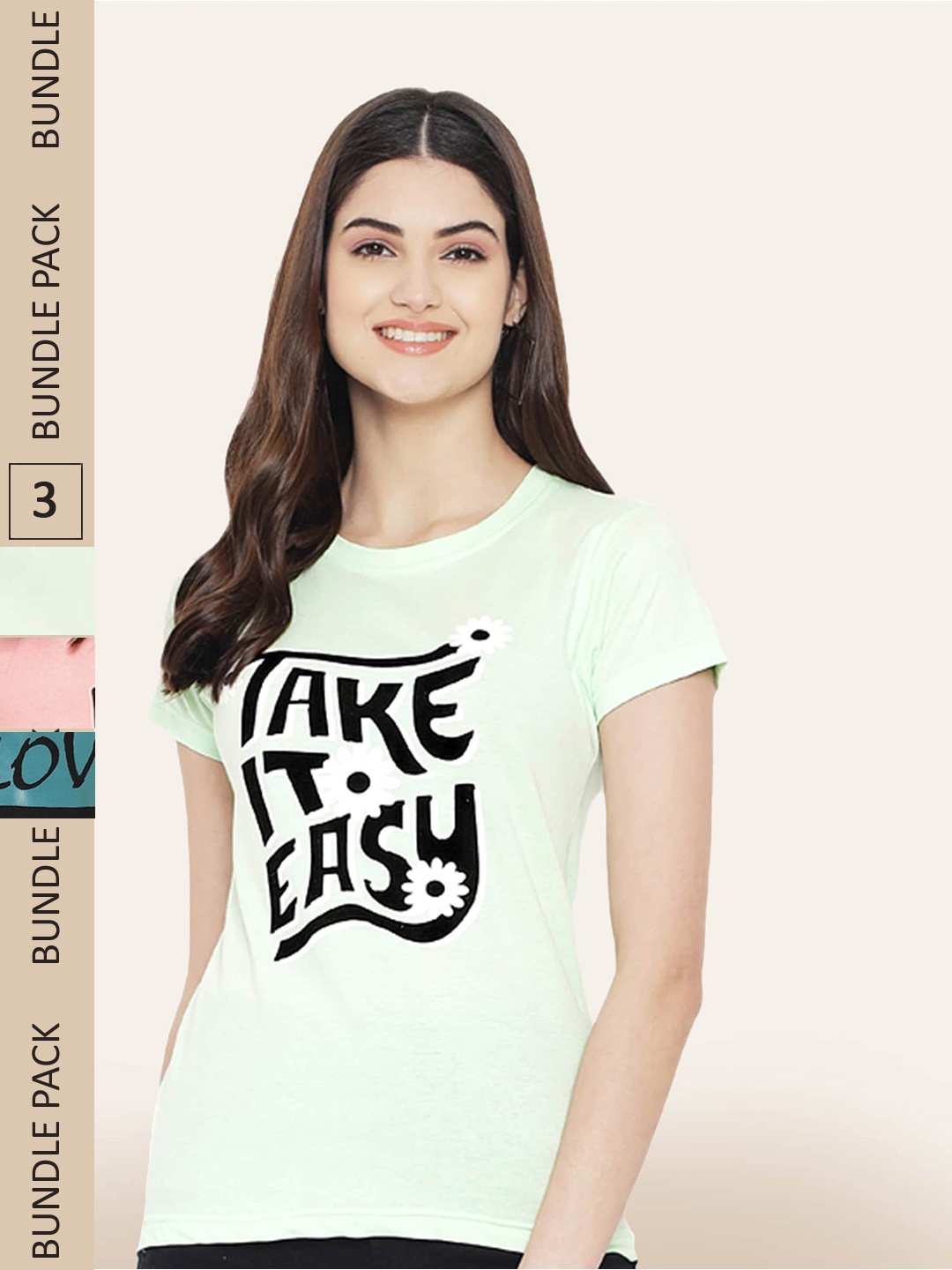 

BAESD Pack Of 3 Typography Printed Cotton T-Shirt, Green