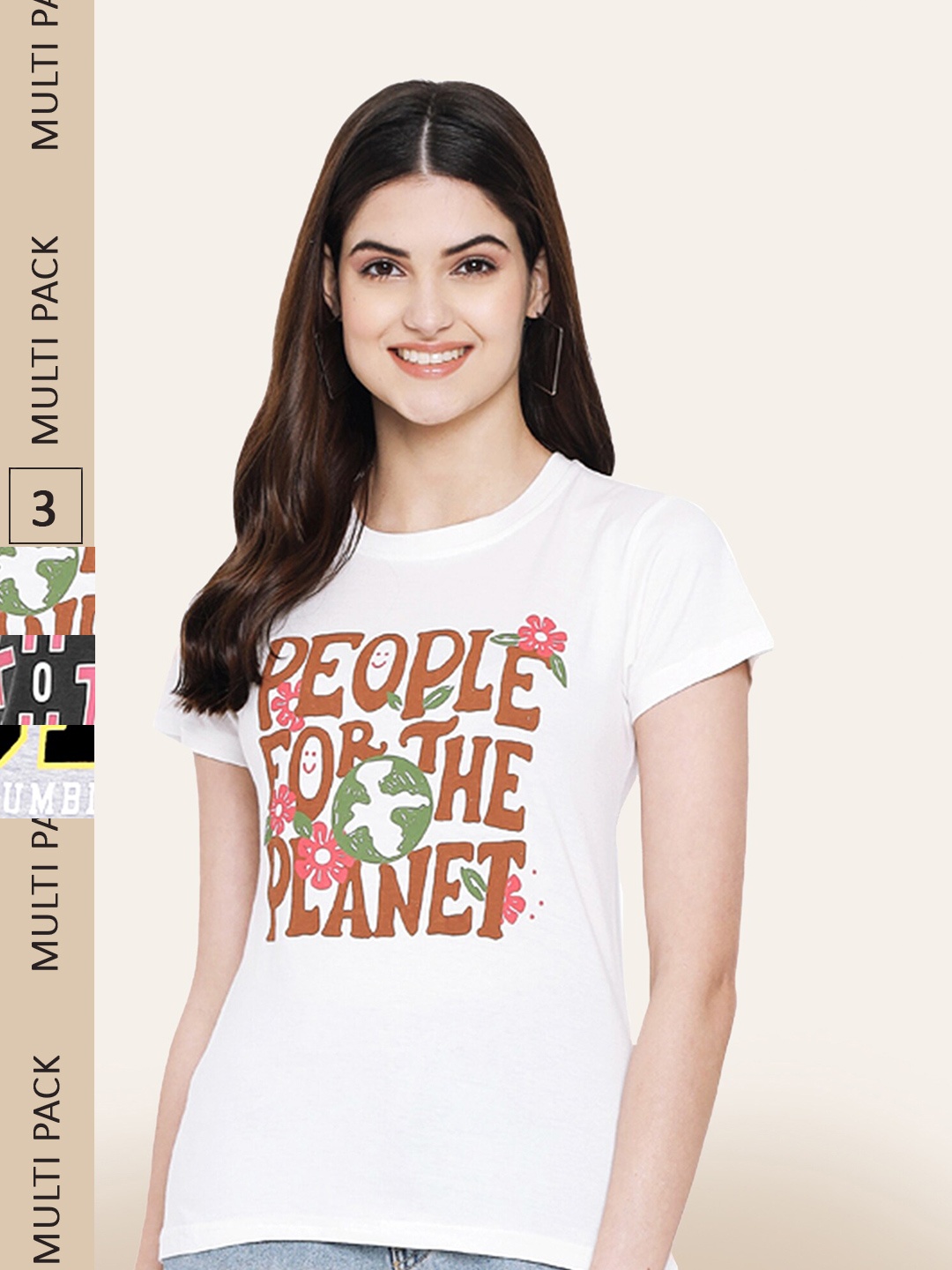 BAESD Pack of 3 Typography Printed Cotton T-shirt, White