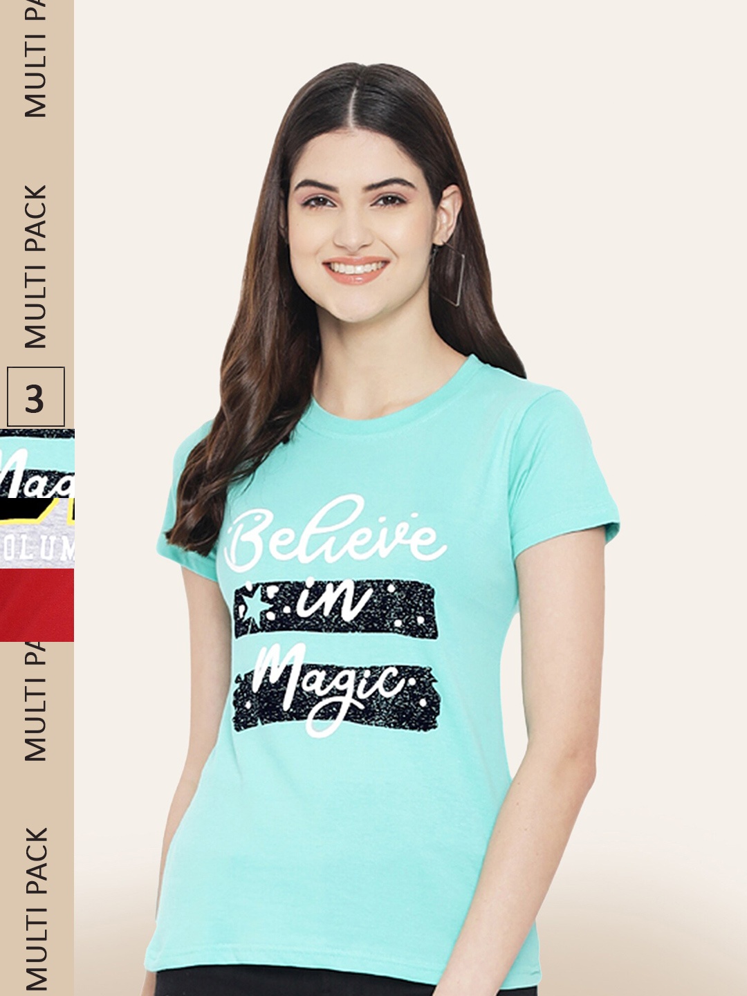 

BAESD Pack Of 3 Typography Printed Cotton T-shirt, Blue