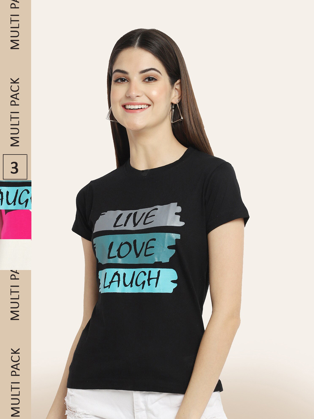 

BAESD Pack of 3 Printed Cotton T-shirts, Black