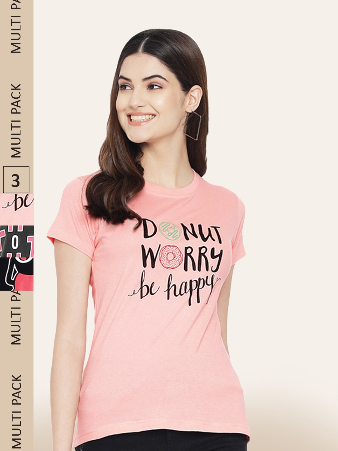 

BAESD Pack Of 3 Printed Cotton T-shirt, Pink