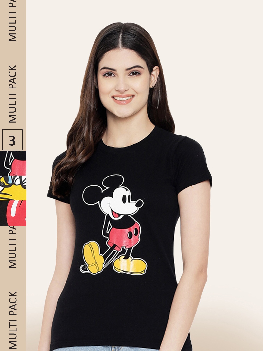 

BAESD Women Pack of 3 Printed Cotton T-shirts, Black