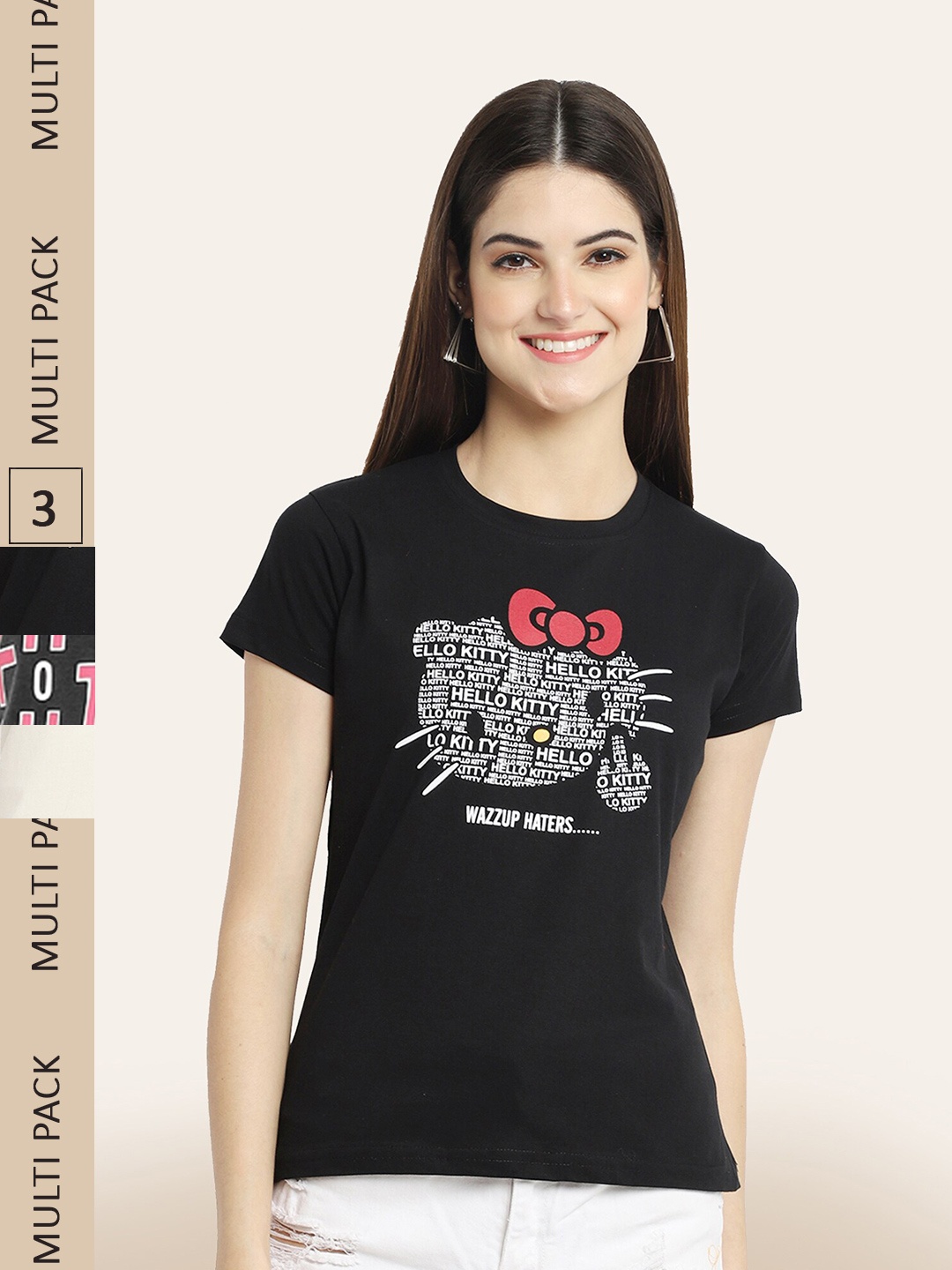 

BAESD Pack Of 3 Typography Printed Casual Cotton T-shirts, Black