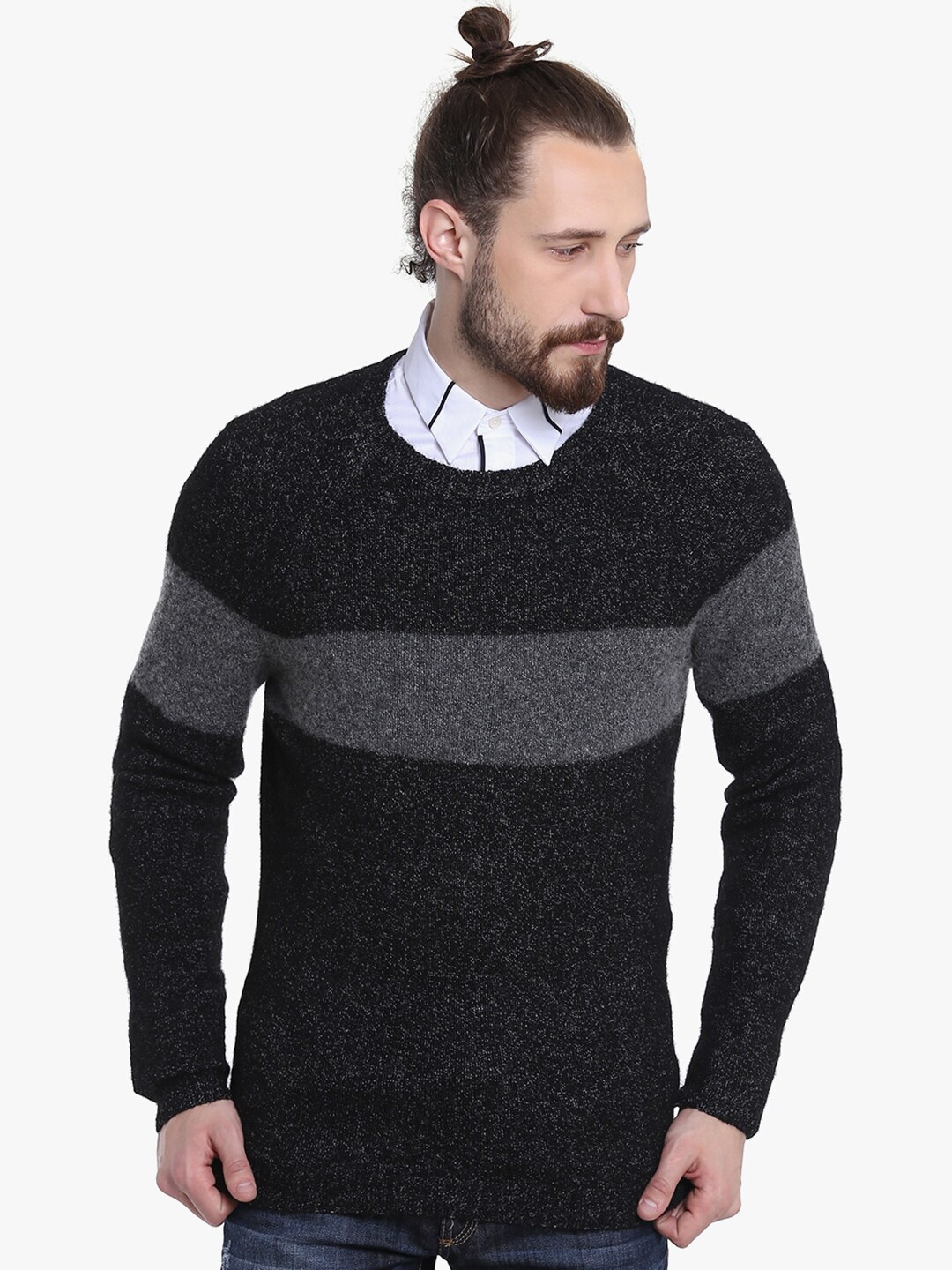 

Antony Morato Men Black & Grey Self Design Pullover
