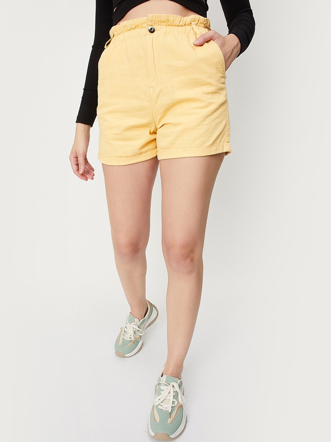 

max Women Mid-Rise Regular Pure Cotton Shorts, Yellow