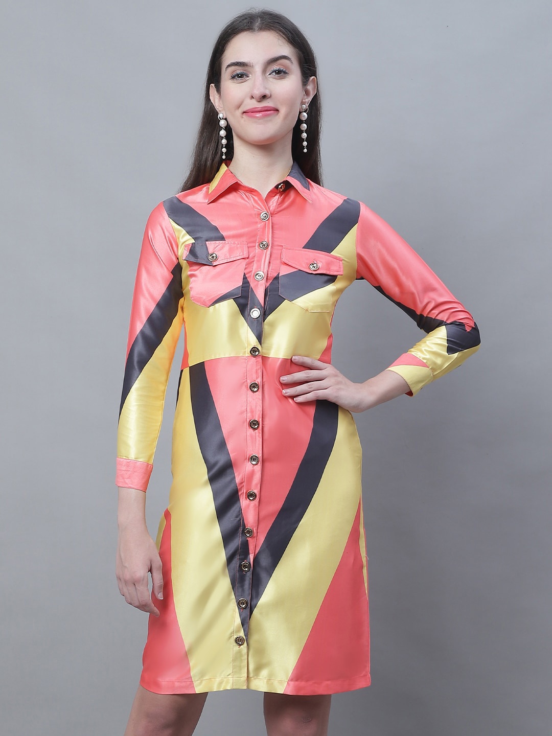 

Karmic Vision Colourblocked Shirt Dress, Red