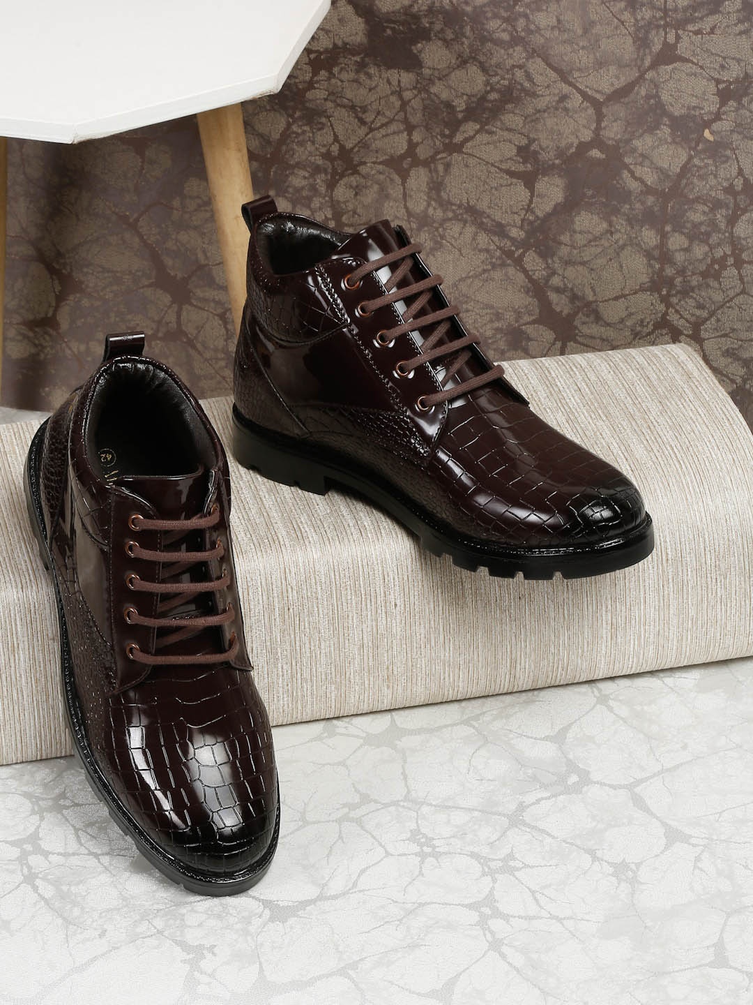 

MUTAQINOTI Men Textured Mid-Top Regular Boots, Brown