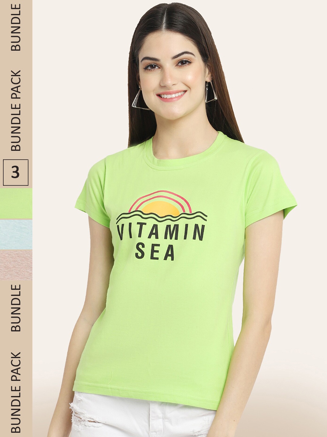 

BAESD Pack Of 3 Typography Printed Cotton T-shirt, Green