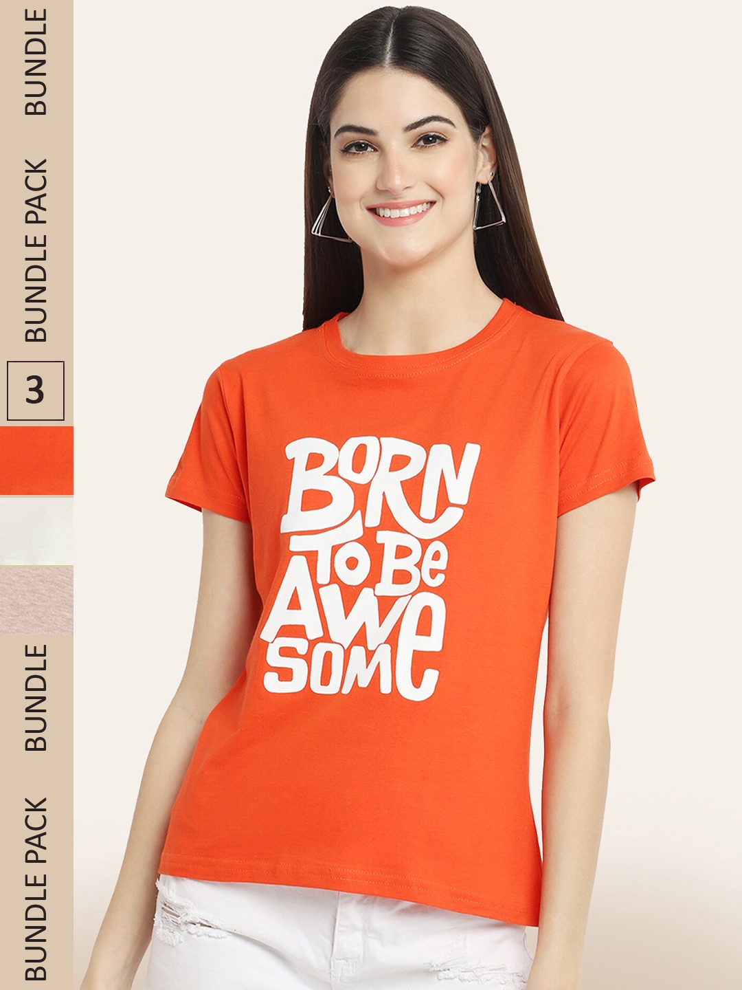 

BAESD Pack Of 3 Typography Printed Cotton T-shirt, Orange