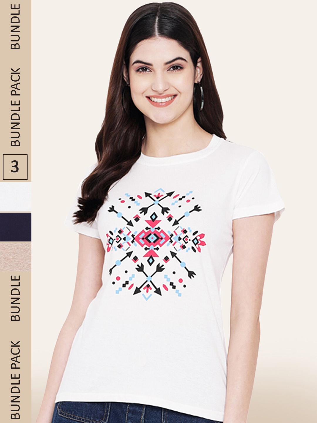 

BAESD Pack Of 3 Round Neck Printed Cotton T-shirt, White