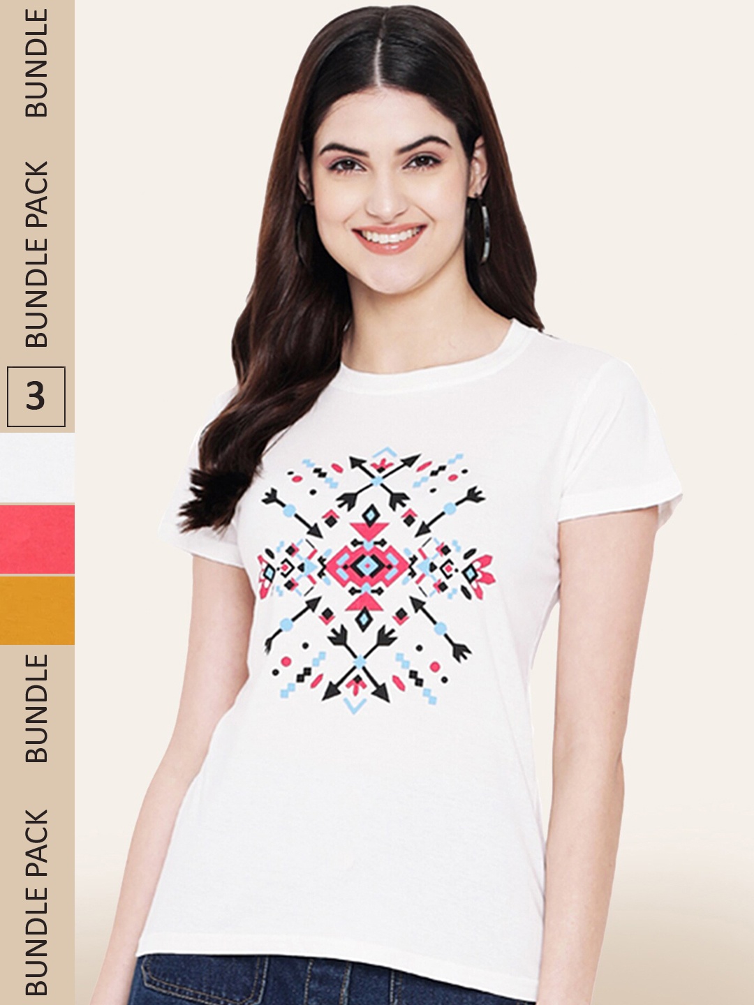 

BAESD Pack Of 3 Typography Printed Cotton T-shirt, White
