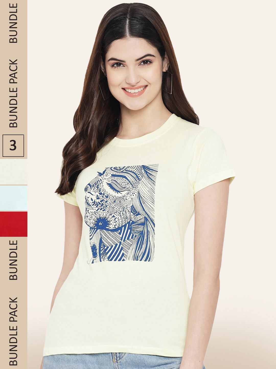 

BAESD Pack Of 3 Typography Printed Cotton T-shirts, Off white
