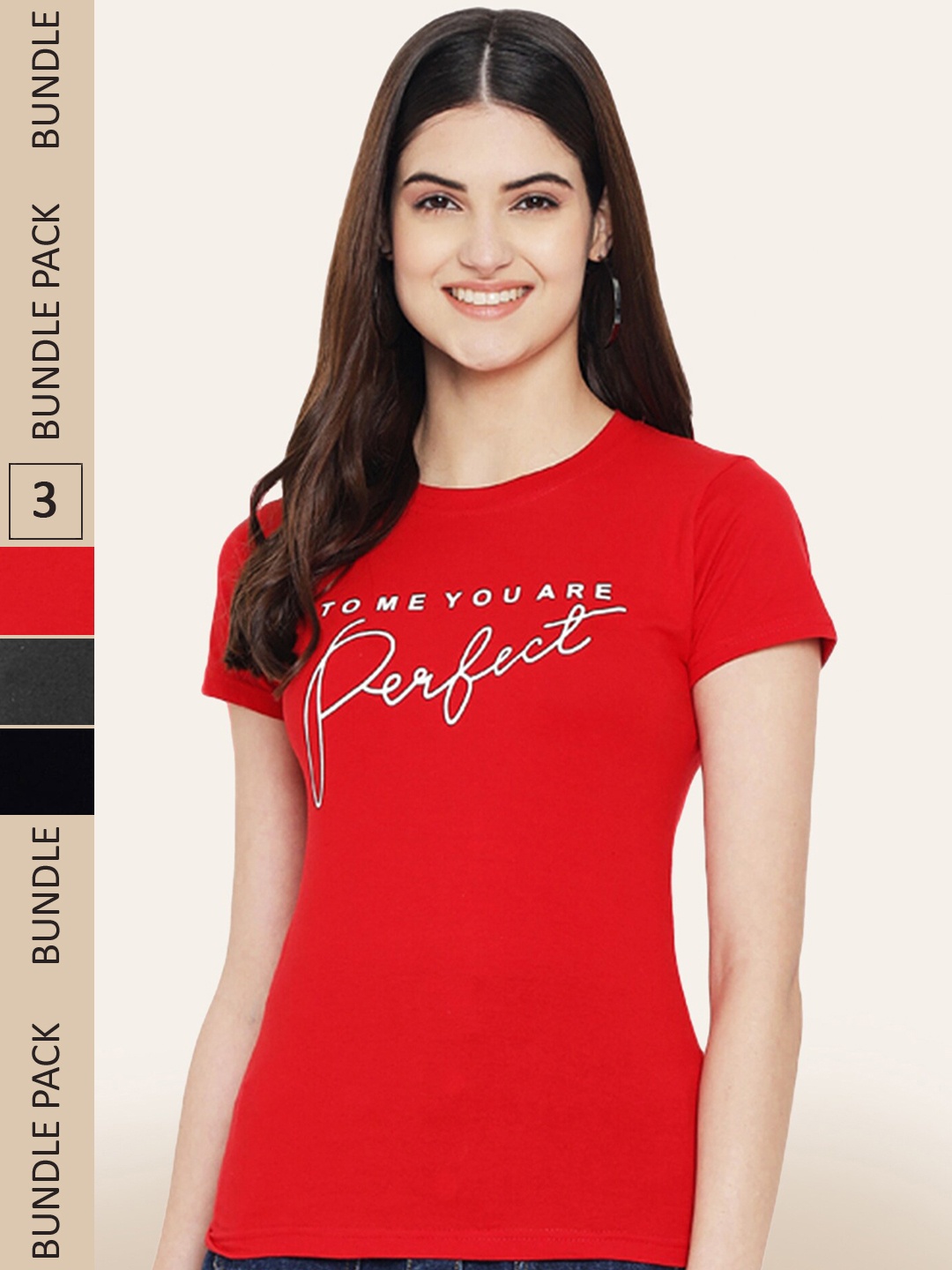 BAESD Pack Of 3 Typography Printed Cotton T-shirt, Red