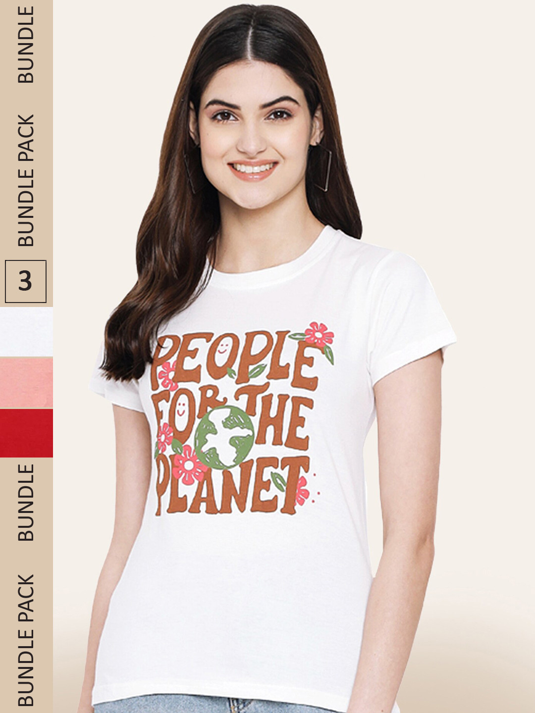 

BAESD Pack Of 3 Typography Printed Cotton T-shirt, White