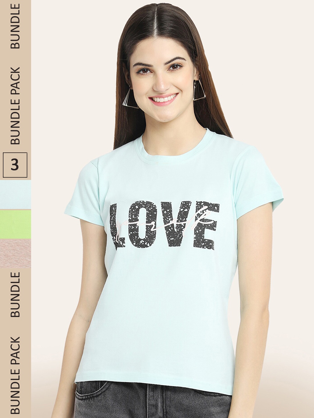 

BAESD Pack Of 3 Typography Printed Cotton T-shirt, Blue