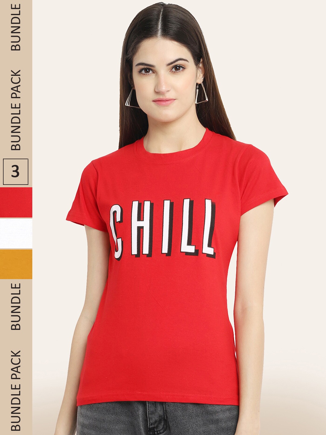 

BAESD Pack of 3 Typography Printed Cotton T-shirts, Red