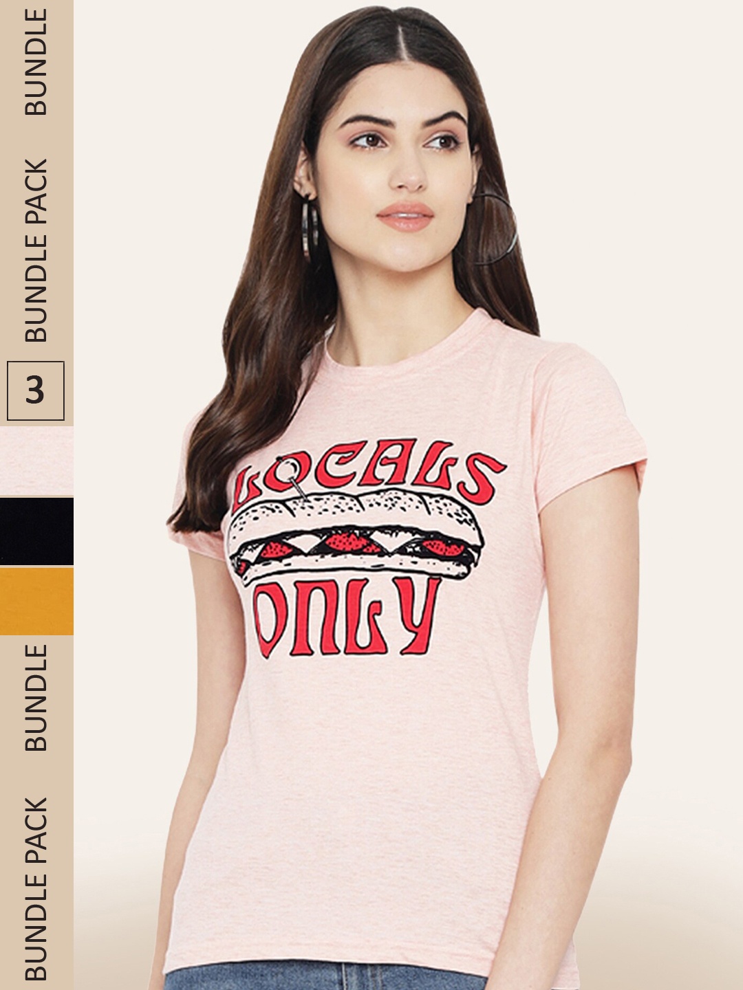 

BAESD Pack Of 3 Typography Printed Cotton T-shirt, Peach