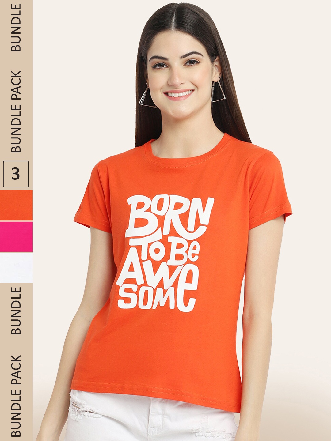 BAESD Pack Of 3 Printed Cotton T-shirts, Orange