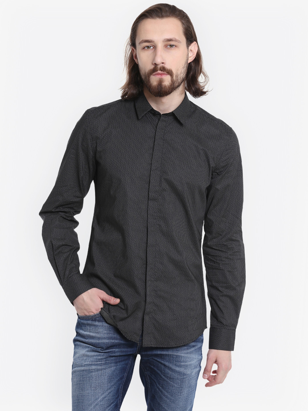 

Antony Morato Men Black Classic Slim Fit Self Design Casual Shirt