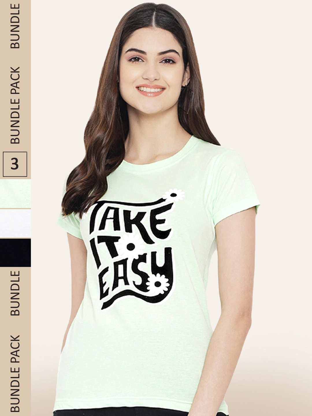 

BAESD Pack Of 3 Typography Printed Round Neck Cotton T-shirt, Green